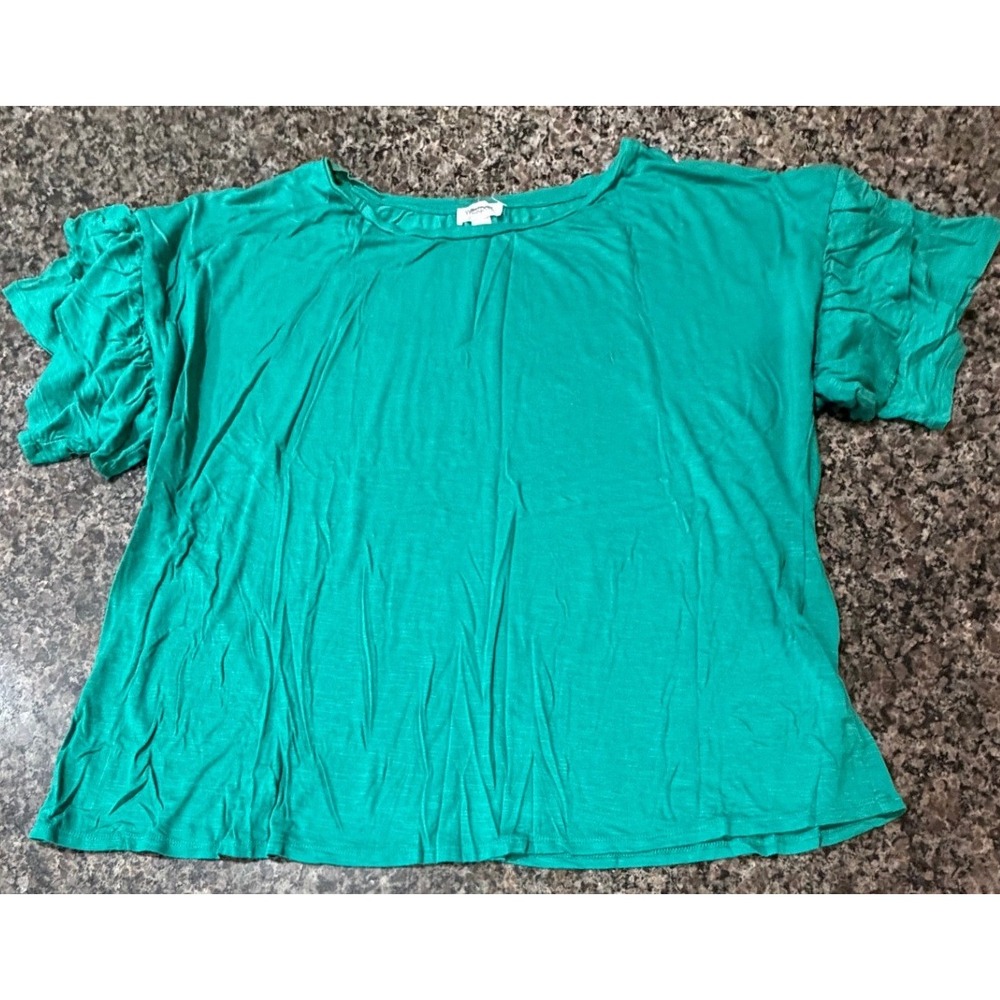 Westport Woman 2X Teal Green Ruffle Tiered Sleeve Slub Knit‎ Top Blouse